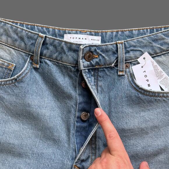 Topman Straight Leg Denim Shorts Light Blue Wash Size 34 NWT - Picture 3 of 9